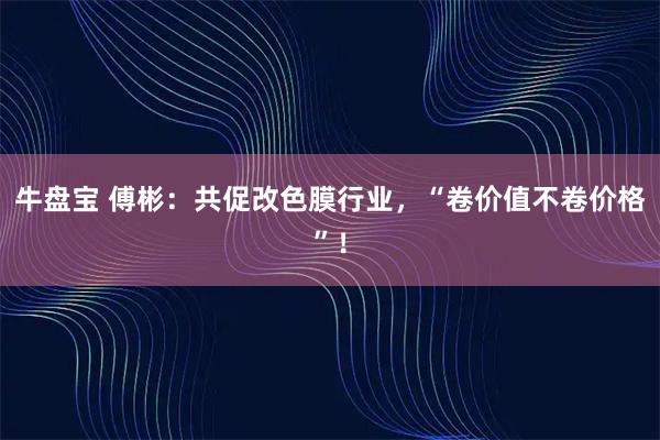 牛盘宝 傅彬：共促改色膜行业，“卷价值不卷价格”！
