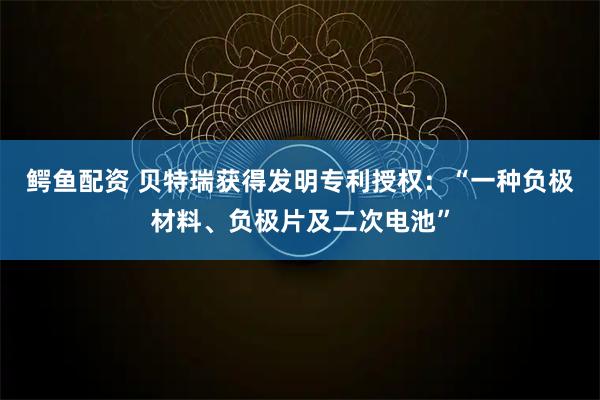 鳄鱼配资 贝特瑞获得发明专利授权：“一种负极材料、负极片及二次电池”